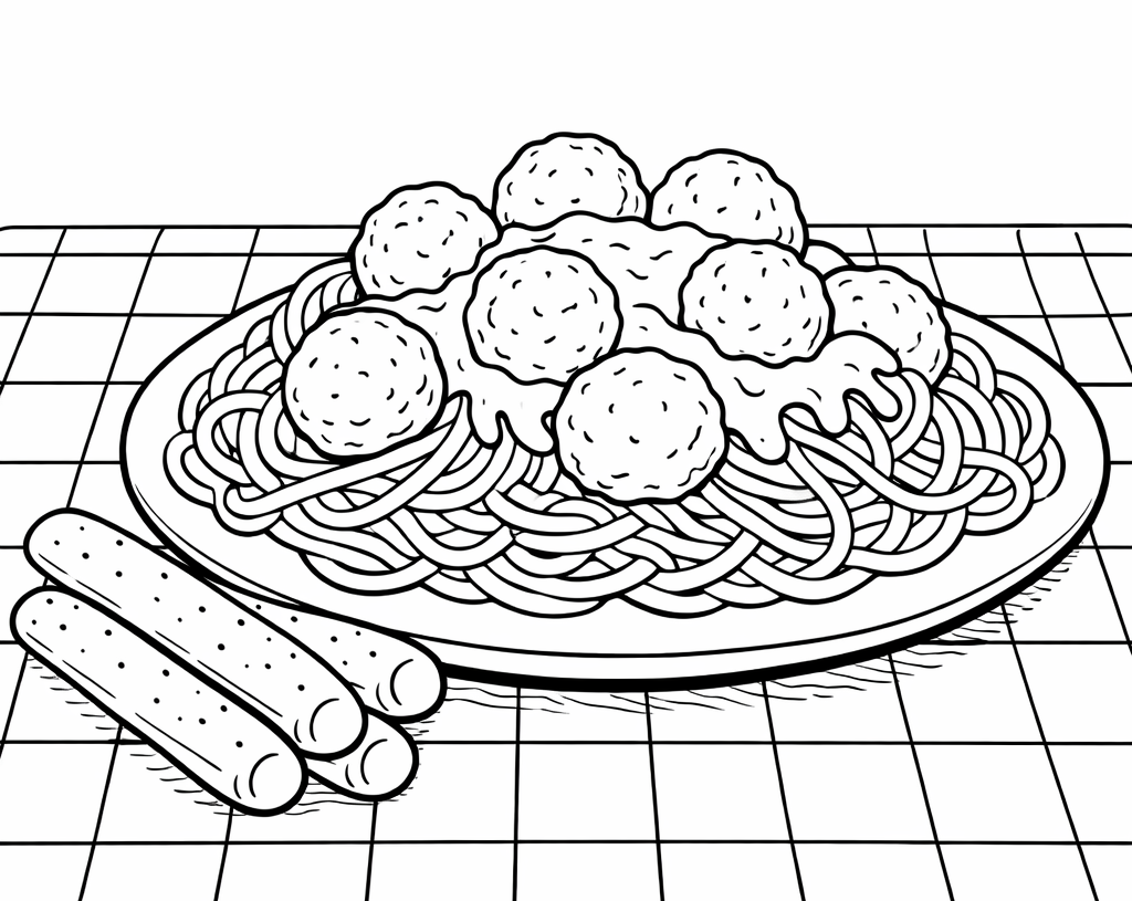 Coloring Page - Spaghetti and Meatballs